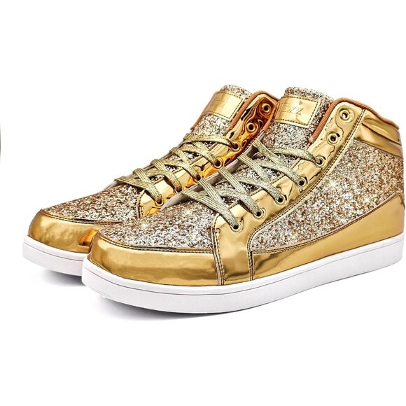 Igxx Men Gold High Top Bling Glitter Party Disco Retro Metallic Gold Sneakers - Picture 3 of 6